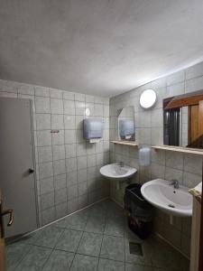 霍茨科波霍尔耶Ruška koča的浴室设有2个水槽和镜子
