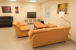 SlädaSkrå hostel - bed & business的客厅配有两把椅子和电视
