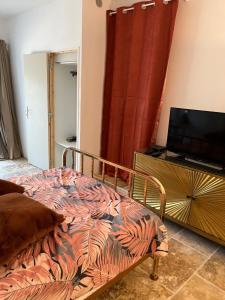 索尔格河畔利勒villa chaton的一间卧室配有一张床和一台平面电视