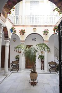 科尔多瓦卡萨洛斯法罗赖斯旅馆的楼里大走廊上,有盆栽植物