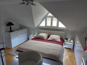 AltenkunstadtFerienwohnung DG的阁楼上的卧室配有一张大床