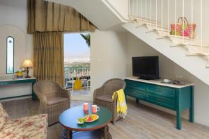 埃拉特Herods Boutique Eilat a Premium collection by Fattal Hotels的带沙发和电视的客厅