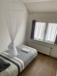 韦斯特多珀Aangename en zeer rustig gelegen vakantiewoning的一间卧室设有一张床和两个窗户。