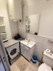 马赛Logis des 3 ponts, Logement, vue sur Marseille的一间带卫生间和水槽的小浴室