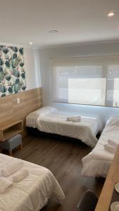 里奥夸尔托Apart IMEB spa & wellness的一间卧室设有两张床和窗户。