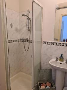 塔拉莫尔Coreen Guest House的带淋浴和盥洗盆的浴室