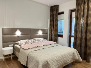 普热梅希尔Willa Matejki的一间卧室设有一张大床和一个窗户。