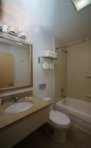 皇后区Sky Hotel Flushing/Laguardia Airport的浴室配有盥洗盆、卫生间和浴缸。