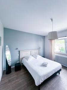 KatzenthalLes Gîtes de la Mère Michèle的卧室设有一张白色大床和一扇窗户。