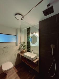 索瓦塔Pensiunea Senin的一间带水槽和镜子的浴室