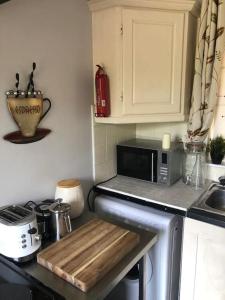 Cosy apartment for 2 just 5 mins from Newbridge的厨房配有带微波炉的台面