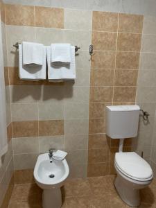 Statjunea BorsaRiver Side的浴室配有卫生间、水槽和毛巾。