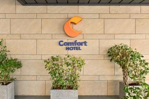 吉达Comfort Hotel Jeddah King Road的树上的舒适酒店标志