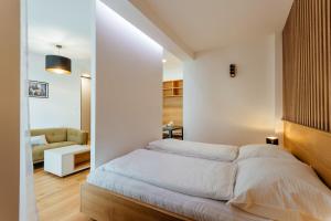 利普托斯基米库拉斯BudinSKI Apartmány & Wellness的一间卧室配有一张大床和一张沙发