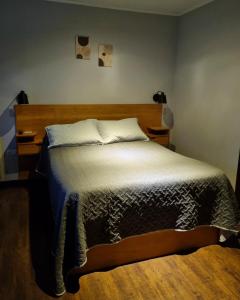 乌斯怀亚LengaUsh的一间卧室配有一张带木制床头板的床