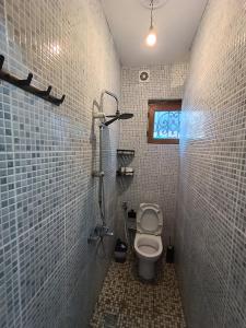 巴统Karvi Hostel & Suites的一间带卫生间的浴室和窗户。