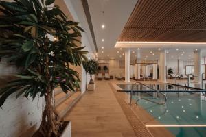 普拉亚德尔瑞伊普拉亚德尔瑞伊万豪高尔夫及海滩度假村的一座位于大楼内的棕榈树室内游泳池