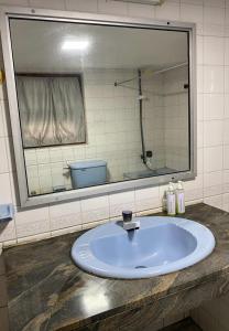科伦坡MercuryFM 103 Guest House - Colombo 3的浴室水槽和上面的大镜子