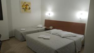 卡拉济纽Hotel Plaza Sul的一间卧室配有两张带毛巾的床