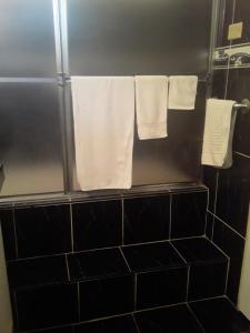 PiarcoDerick's Inn的浴室内设有带白色毛巾的淋浴