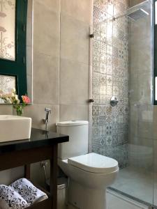 塔里哈Casona Gloria的浴室配有卫生间、淋浴和盥洗盆。