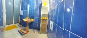 大博格Vil'AJ的蓝色瓷砖浴室设有水槽和镜子