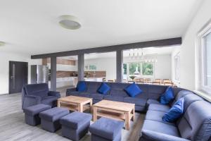 ProsečnéHoliday House Adam的客厅配有蓝色的沙发和蓝色的椅子