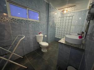 拉迪格岛经典别墅酒店的一间带卫生间、水槽和窗户的浴室