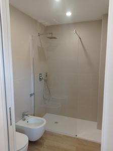 托雷斯港Le Conchiglie Residence的带淋浴、卫生间和盥洗盆的浴室