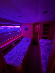 KalkaraRiti Yacht的小房间设有紫色灯和床