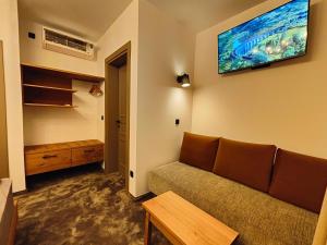 普拉Pula Residence Rooms and Apartments Old City Center的客厅配有沙发和墙上的电视