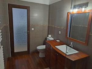 卡罗Gite Mireille的一间带卫生间、水槽和镜子的浴室