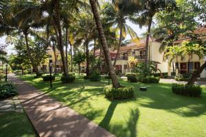 卡乌罗西姆果阿卡维洛辛丽笙度假酒店的一座楼前种有棕榈树的草坪
