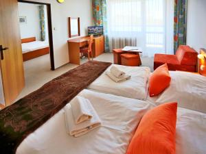 塔查斯卡-鲁穆尼卡Hotel SOREA URÁN的酒店客房,配有两张带毛巾的床