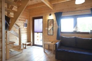 尼彻兹LAZUROWY ZAKĄTEK的小木屋内带沙发的客厅