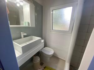 法纳里Two Bedroom 2 Bathroom House的一间带水槽和卫生间的浴室以及窗户。