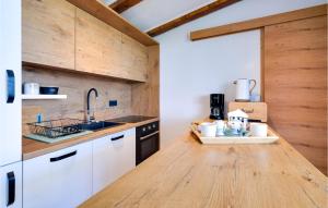 Amazing Home In Sedlarica With Sauna的厨房配有白色橱柜和木制台面