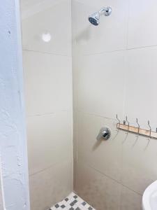 德班Decent Stay的带淋浴、卫生间和盥洗盆的浴室