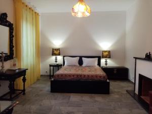 费雷拉杜阿连特茹Alentejo Cante & Vinho的一间卧室配有一张床和一个吊灯