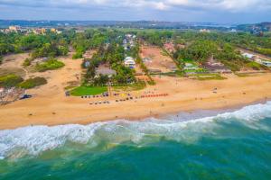坎多林O Hotel Goa, Candolim Beach的一群人从空中欣赏海滩美景
