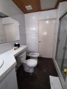 圣萨尔瓦多Cardedeu Suites的白色的浴室设有卫生间和水槽。