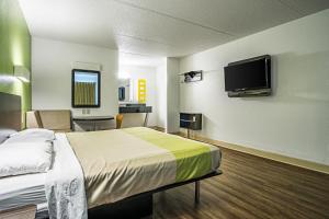曼彻斯特Motel 6 Manchester TN的配有一张床和一台平面电视的酒店客房
