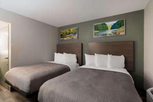 萨克拉门托Quality Inn Elk Grove-Sacramento的酒店客房设有两张床,墙上挂有两幅画作