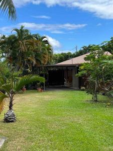 PaeaFare Moehani的一座带棕榈树绿色庭院的房子