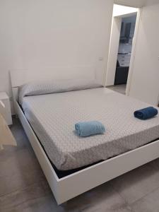 波尔图桑特埃尔皮迪奥Appartamento Civico Trentuno的一张白色的床,上面有蓝色的枕头