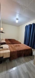 巴克里索莫雷诺港CASA FRAGATA的一间卧室配有大床和蓝色窗帘