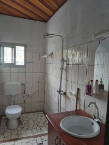 克里比Deux-Palmes-Kribi, proche de la plage, confortable et adapté aux familles的一间带卫生间和水槽的浴室