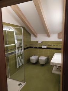 RevòViridis Hotel的带淋浴、盥洗盆和卫生间的浴室