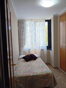 瓦伦西亚Apartamento en la Ciudad de las Artes y las Ciencias的一间小卧室,配有一张带窗户的床
