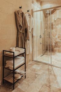 乌奇希萨尔Harem Suites Cappadocia的带淋浴和步入式淋浴间的浴室